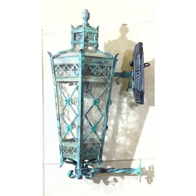 Magnificent Single Vintage Bronze & Brass Hexagonal Wall Lantern Sconce For Sale - Image 10 of 17