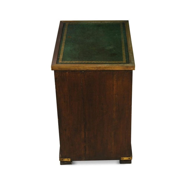 Victorian Military Campaign Chest in Green Leather & Brass Tooled Top For Sale - Image 4 of 7