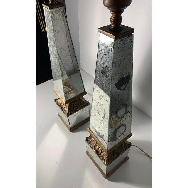Pair of 1940s Hollywood Regency Mirrored Obelisk Form Table Lamps For Sale - Image 11 of 11
