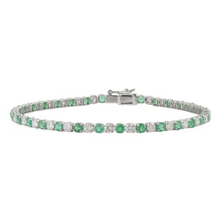 1.76ct Emerald & 1.87ct Diamond Alternate Tennis Bracelet in 14k White Gold For Sale