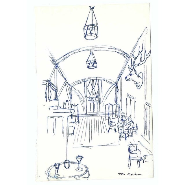 Drawing of a bar with a stag or deer head by New York artist Myriam Cahn (1933-2018). Salmagundi Club named an award after...