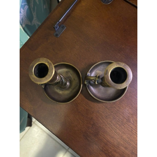 Vintage Brass Serpent Candlestick Holders – Mid‑Century Decorative Brass For Sale - Image 6 of 7