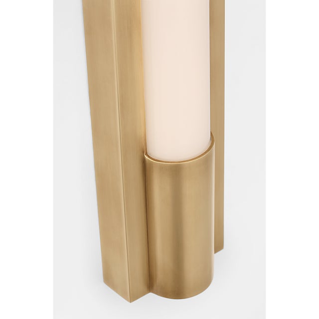 Modern Ian K. Fowler for Visual Comfort Signature Ellington 16" Slimline Bath Light in Hand-Rubbed Antique Brass with White Glass For Sale - Image 3 of 7