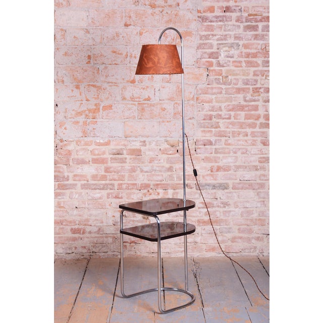 Wood Bauhaus Floor Lamp in Chrome and Oak from Thonet, Czech, 1930s For Sale - Image 7 of 16