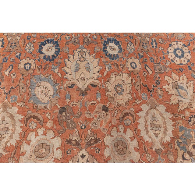 Peach Antique Persian Tabriz Botanic Handmade Wool Rug For Sale - Image 8 of 10