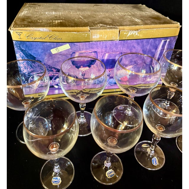 American 1980s Bohemian Crystal With 24k Gold Trim Stemware Set - Set of 13 For Sale - Image 3 of 12