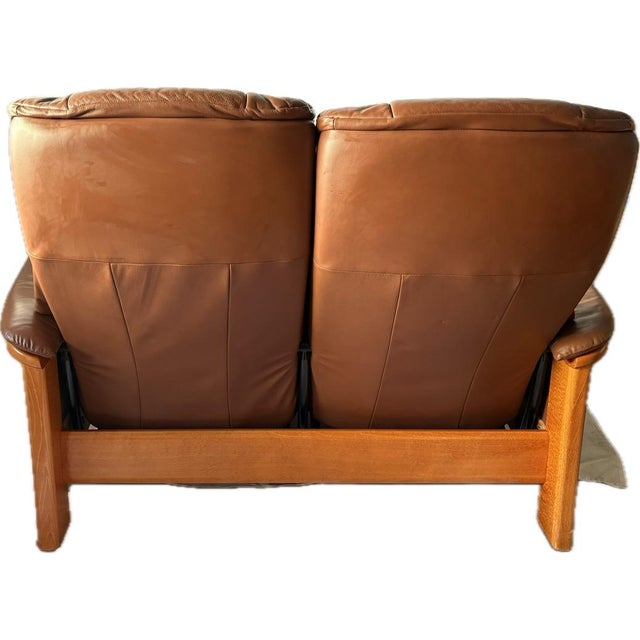 1980s Vintage Ekhornes Leather Stressless Reclining Loveseat For Sale - Image 5 of 15
