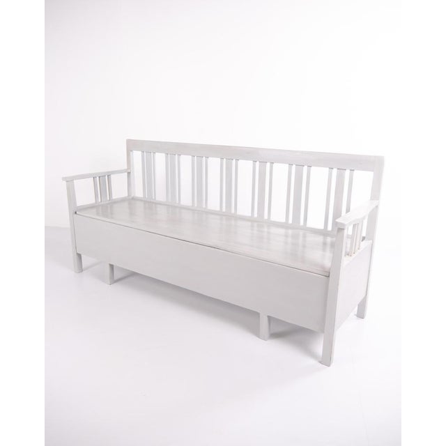Swedish Bench in Grey Painted Pinewood, 1860s For Sale - Image 5 of 15