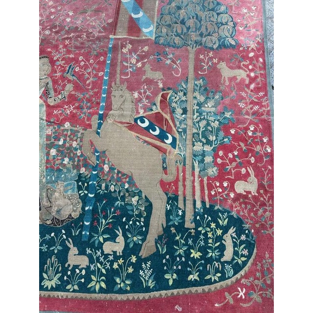 Discover the timeless elegance of this mid 20th-century French silk screen printed Aubusson style tapestry featuring a...