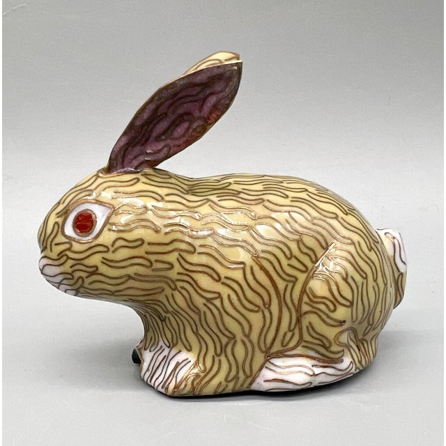 Metal Vintage Chinese Cloisonné Enamel Rabbit Figurine – Chinoiserie / Asian Traditional For Sale - Image 7 of 8