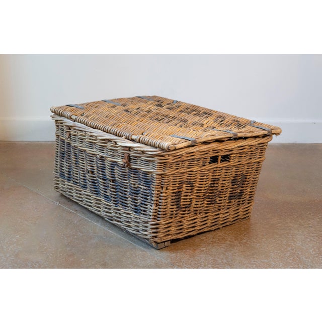 19th Century English Wicker Laundry Basket with Painted Labeling For Sale - Image 4 of 8