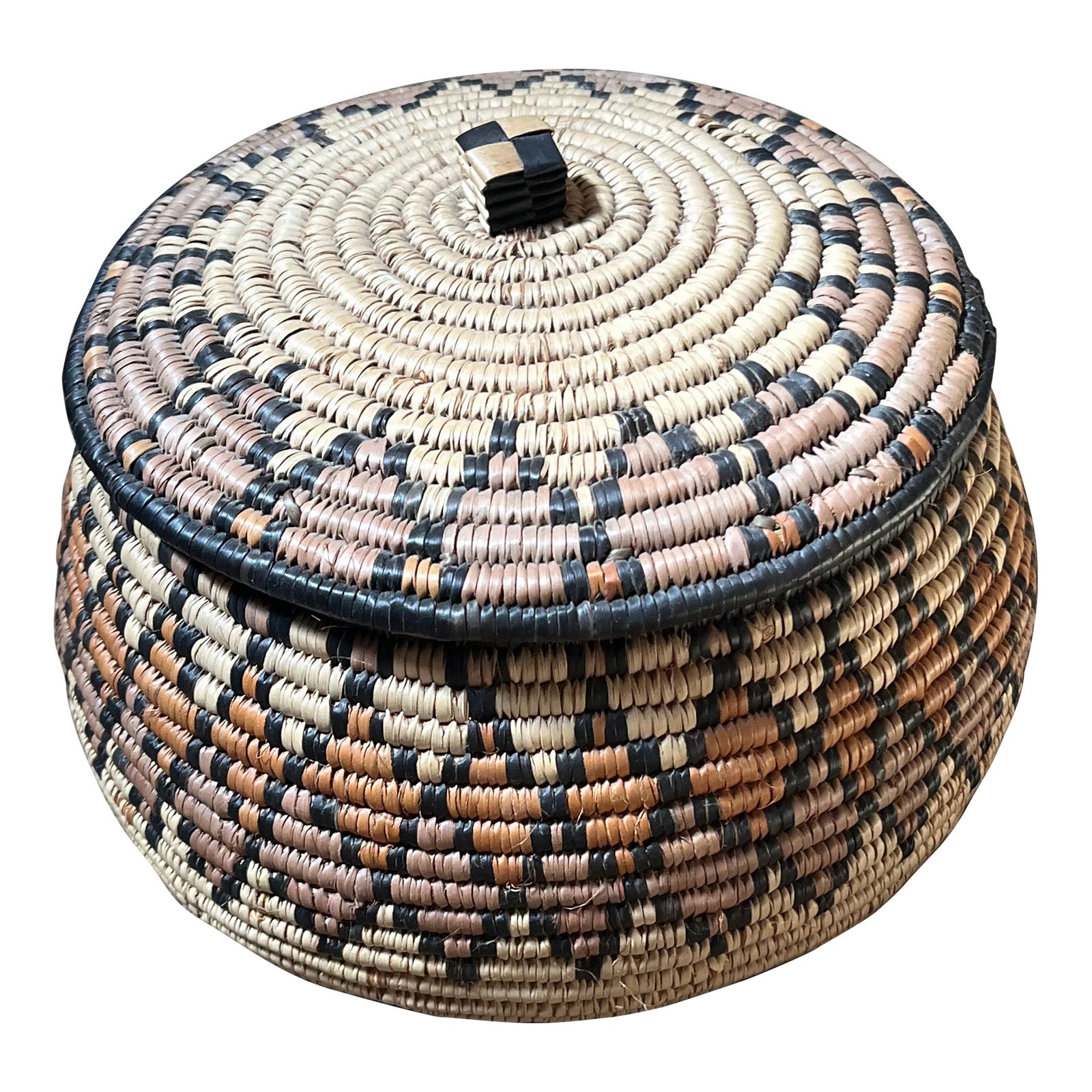 1970s African Zulu Woven Basket With Lid | Chairish