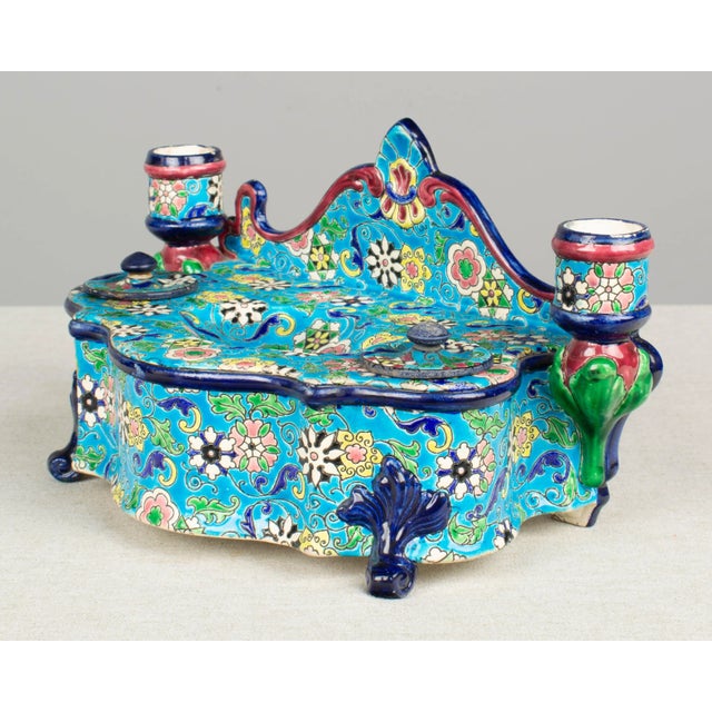 19th Century 19th Century French Longwy Ceramic Inkwell For Sale - Image 5 of 13