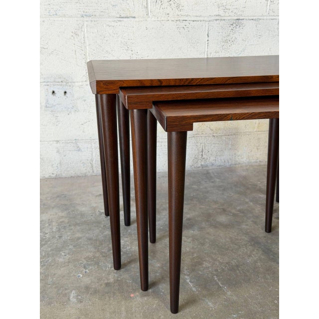 Rosewood Nesting Tables Set of 3 With Slim Tapered Legs Vintage Mid-Century Modern 1960s For Sale - Image 11 of 11