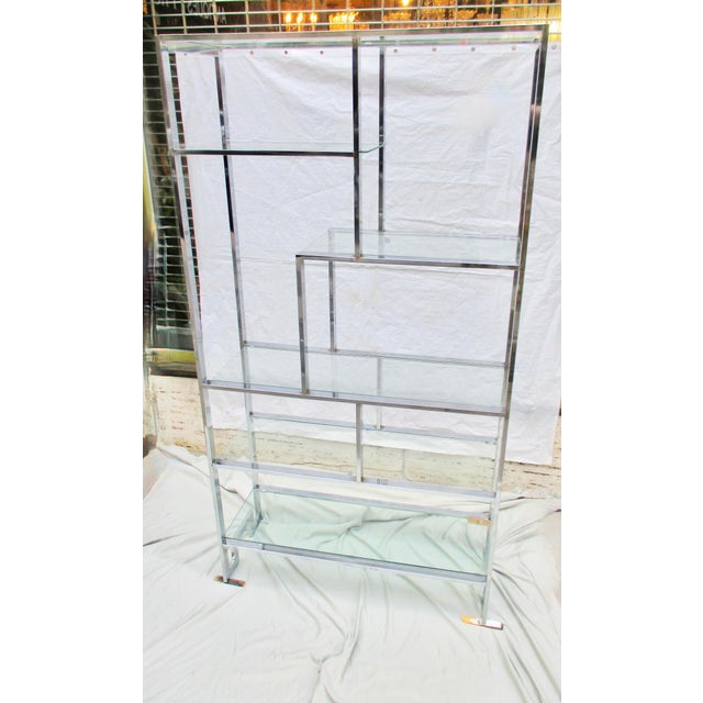 1970s Chrome and Steel Etegere With 6 Glass Shelves For Sale - Image 5 of 17
