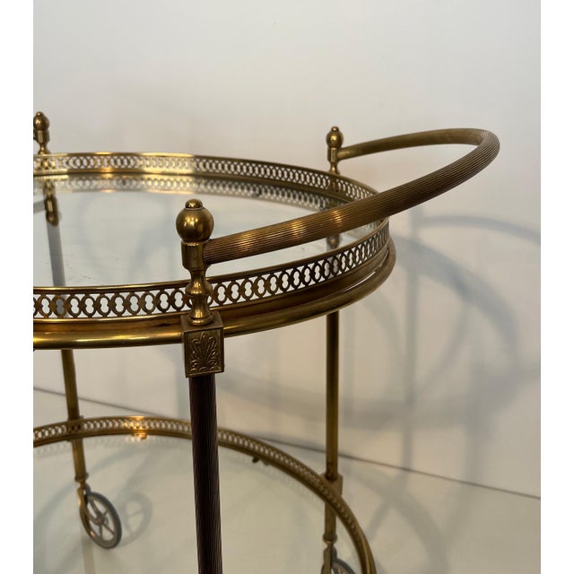 Metal 1940s Oval brass bar cart from Maison Jansen, Attributed For Sale - Image 7 of 12