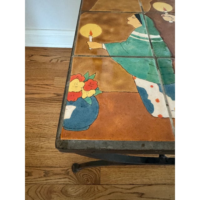 1930s 1930's Fernando Ramos San Jose Workshops Art Pottery Tile and Iron Table For Sale - Image 5 of 12