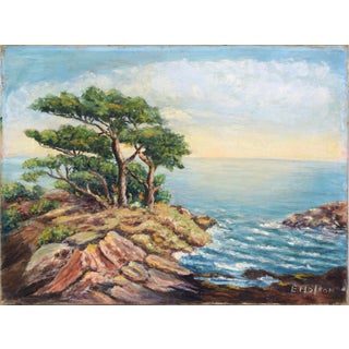 Monterey Cypress - Carmel by the Sea California Seascape in Oil on Canvas by E Holton For Sale
