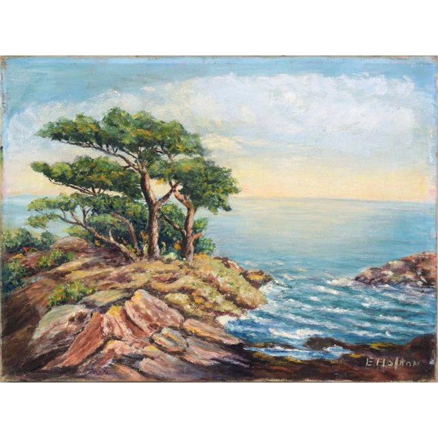 Monterey Cypress - Carmel by the Sea California Seascape in Oil on Canvas by E Holton For Sale