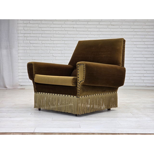 Vintage Danish Chair in Green Furniture Velour and Ash, 1970s For Sale - Image 6 of 13
