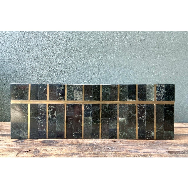 Wood Vintage Tessellated Brass and Stone Box For Sale - Image 7 of 12