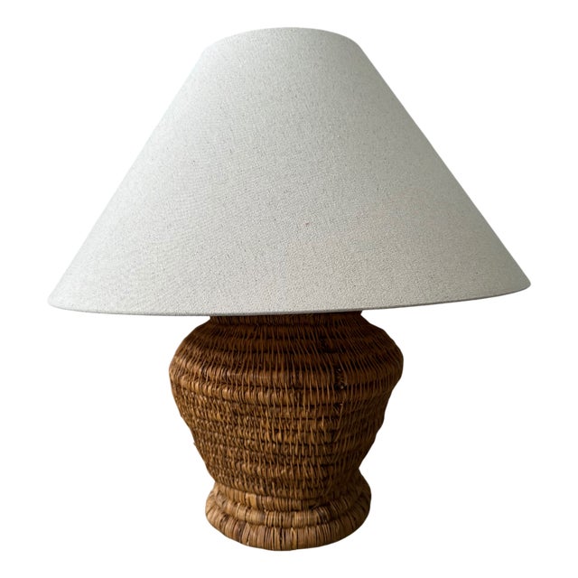 Vintage Table Lamp in Rattan, 1970s For Sale