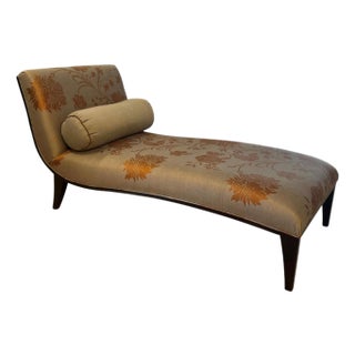 Transitional Silk Damask Chaise or Recamier For Sale
