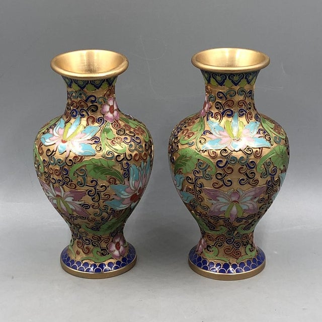Champlevé Cloisonné Vase, China, 1900s, Set of 2 For Sale - Image 3 of 17