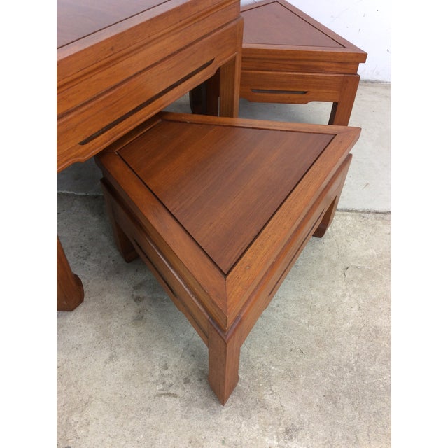 Mid Century Modern Solid Teak Tea Table With Four Stools For Sale In Philadelphia - Image 6 of 12