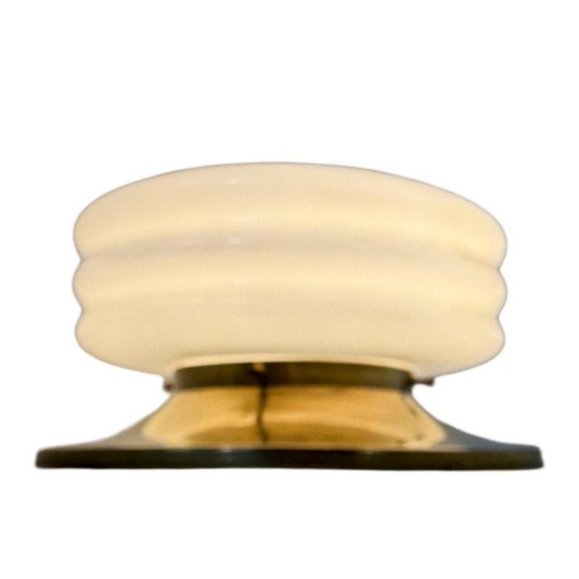 Vintage Art Deco Italian Brass and Opaline Glass Ceiling-mounted Lamp from Deknudt Lustrerie For Sale - Image 3 of 9
