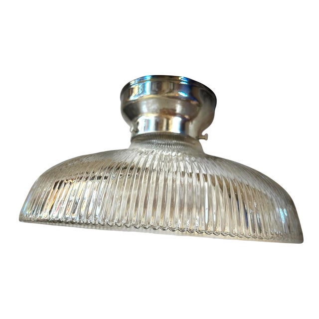 1930s Pagoda Holophane Glass on Original Old Chrome Holder For Sale - Image 4 of 4