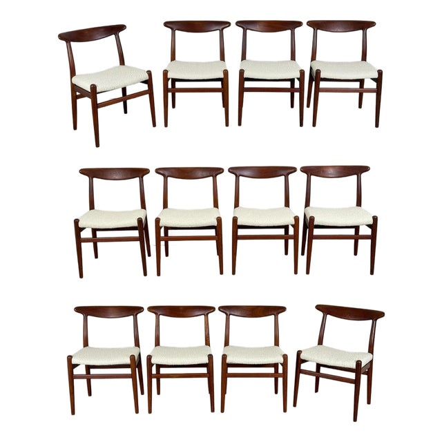 1950s Hans J. Wegner W2 Dining Chairs - Twelve 12 - Danish Modern Teak - CM Madsens For Sale