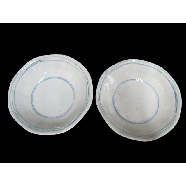 Chinese Folk Art Pink Flower Porcelain Footed Shallow Bowl or Candle Holder Pair For Sale In Portland, OR - Image 6 of 9