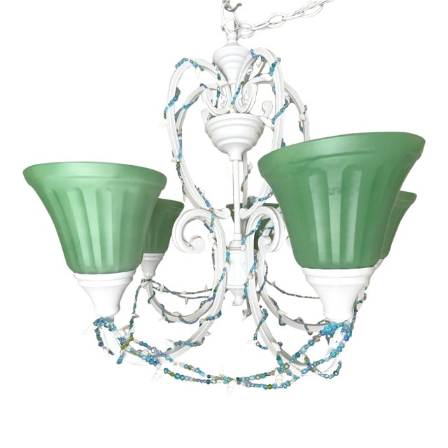 Coastal Seaglass and Seashell 5-Light Chandelier For Sale
