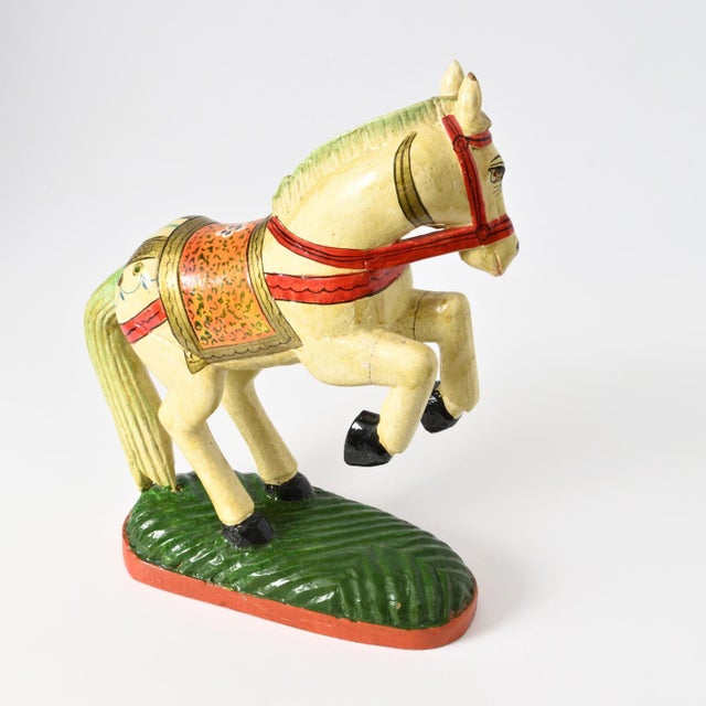 Wood Vintage Hand-Painted Indian Horse Figurine, 1990s For Sale - Image 7 of 9
