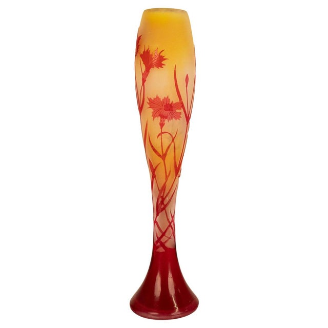 Emile Galle Antique French Art Nouveau Cameo Glass Soliflore Carnation Vase Emile Galle 1900 For Sale - Image 4 of 18