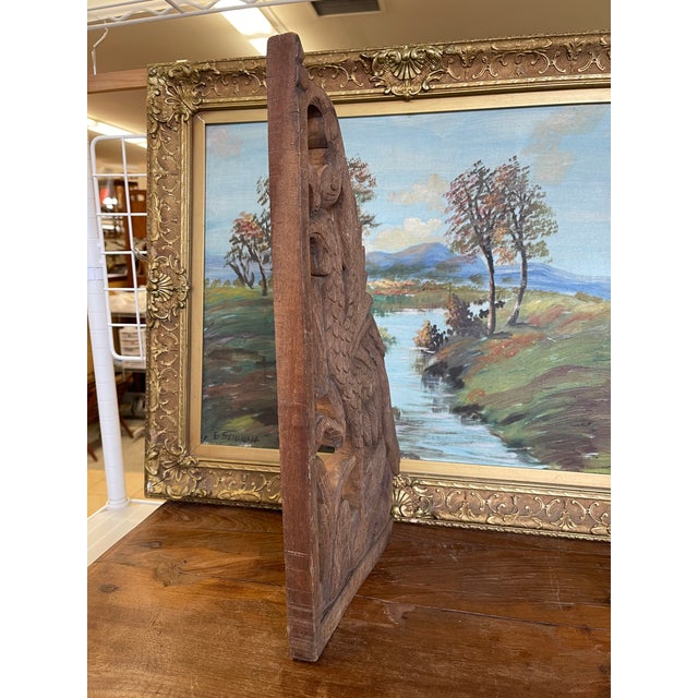 Brown Vintage Hand-Carved Wooden Architectural Panel Featuring Bird Motif For Sale - Image 8 of 10