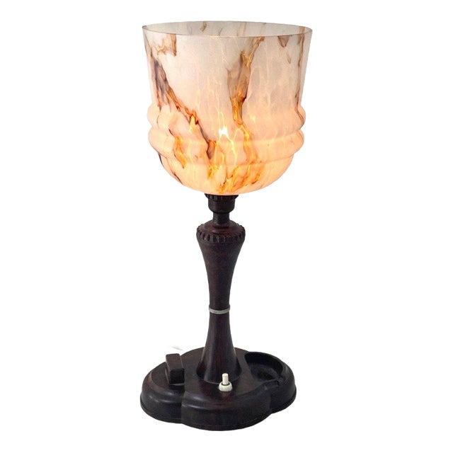 Art Deco Desk Lamp with Bakelite Feet & Ashtray For Sale