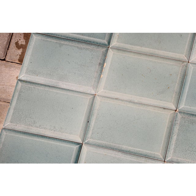Antique 1920s Portuguese Art Deco Era Relief Tiles Set of 56 in Soft Seafoam Glaze For Sale - Image 13 of 18