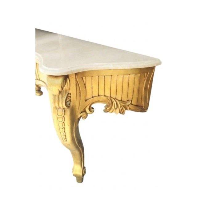 ​Monumental Exquisite Vintage Louis XV Rococo-Style Gilt Wood and Off White Marble-Top Wall-Mounted Console Table For Sale In West Palm - Image 6 of 12