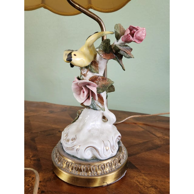 Victorian Vintage Early 20th Century Porcelain Table Lamp, Bird & Flowers For Sale - Image 3 of 13