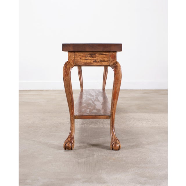 Wood English Queen Anne Style Walnut Two-Tier Console Table 6 Ft For Sale - Image 7 of 18