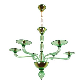 1980s Mid Century Modern, Murano Green Glass Chandelier For Sale