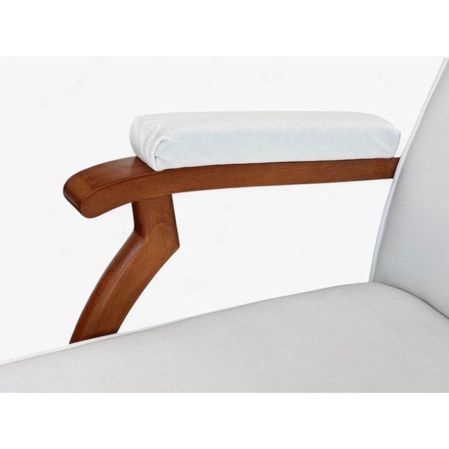 1970s Maison Leleu Style, French Modern, White Mohair, Wood, Lounge Chairs, 1970s For Sale - Image 5 of 12