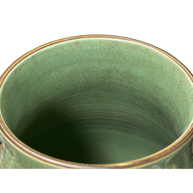 Orient Crackle Green Dragon Motif Ram Heads Artistic Pottery Ceramic Vase For Sale - Image 10 of 15