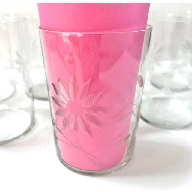Vintage Floral Etched Juice Glass Tumblers - Set of 7 For Sale - Image 11 of 12