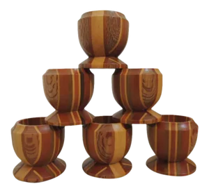 Vintage Crafted Layered Wood Sovereign Woodworkers Egg Cups- Set of 6
