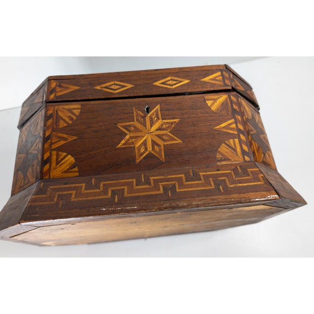 Brown 19th Century American Folk Tramp Art Parquetry Inlaid Jewelry Box For Sale - Image 8 of 13