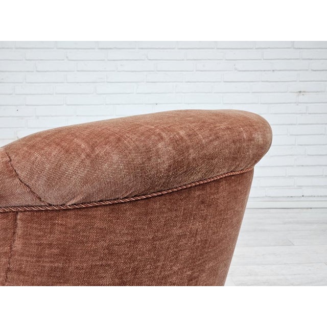 Vintage Danish Lounge Chair in Salmon Pink Furniture Velour and Ash Wood, 1950s For Sale - Image 9 of 17