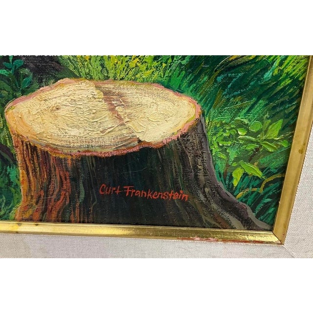 Vintage Surrealist Barber Pole Forest Landscape Oil on Canvas Painting - Curt Frankenstein (1922-2009) For Sale - Image 4 of 5